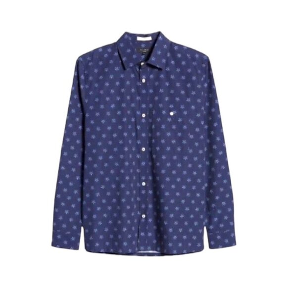 Ted Baker Mens Navy Blue Floral Collared Slim Fit Button Up Shirt Sz 2XL New - Picture 2 of 12